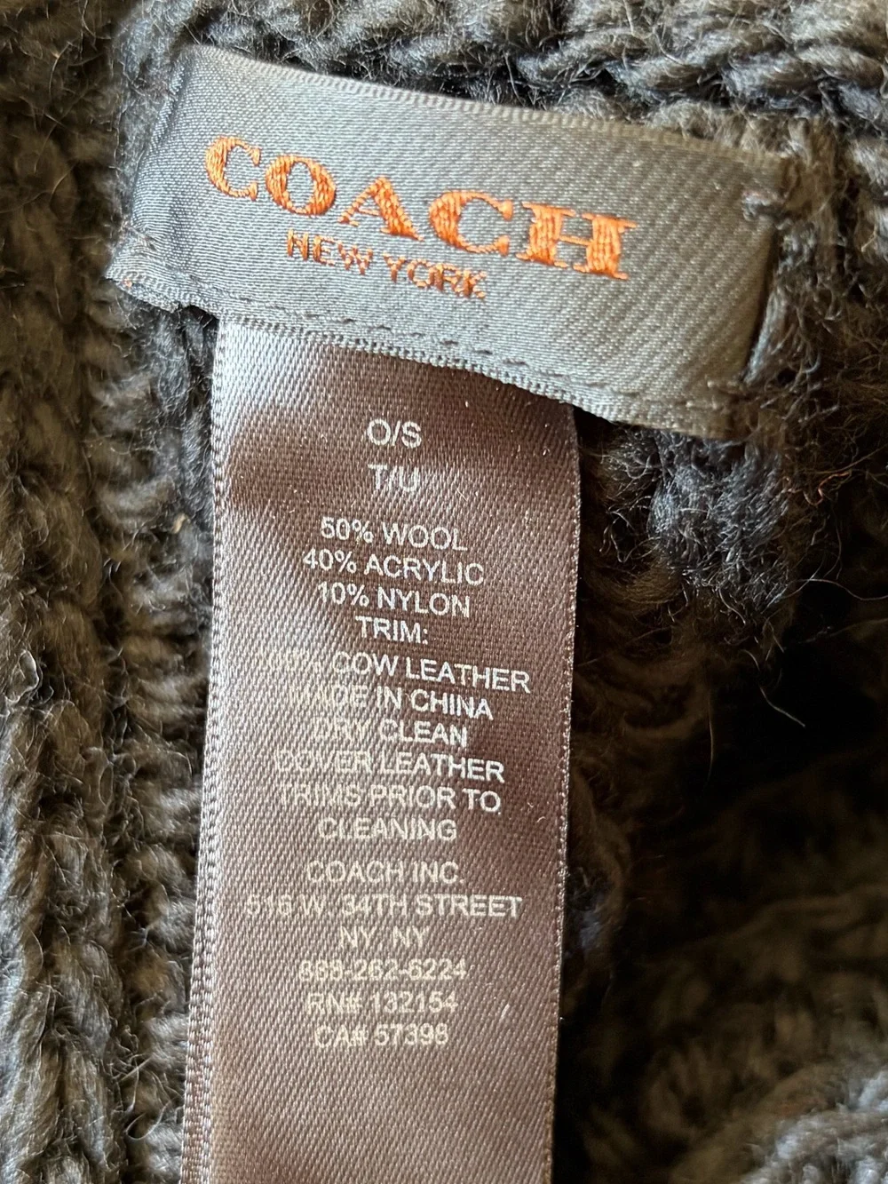 COACH Black Wool Blend Chunky Knit Infinity Scarf Cozy Winter City Girl